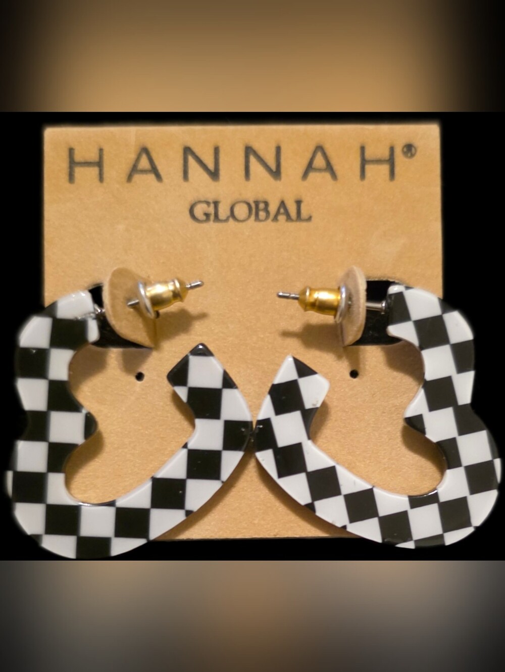 Black & White Checkerboard Heart Hoop Earrings
